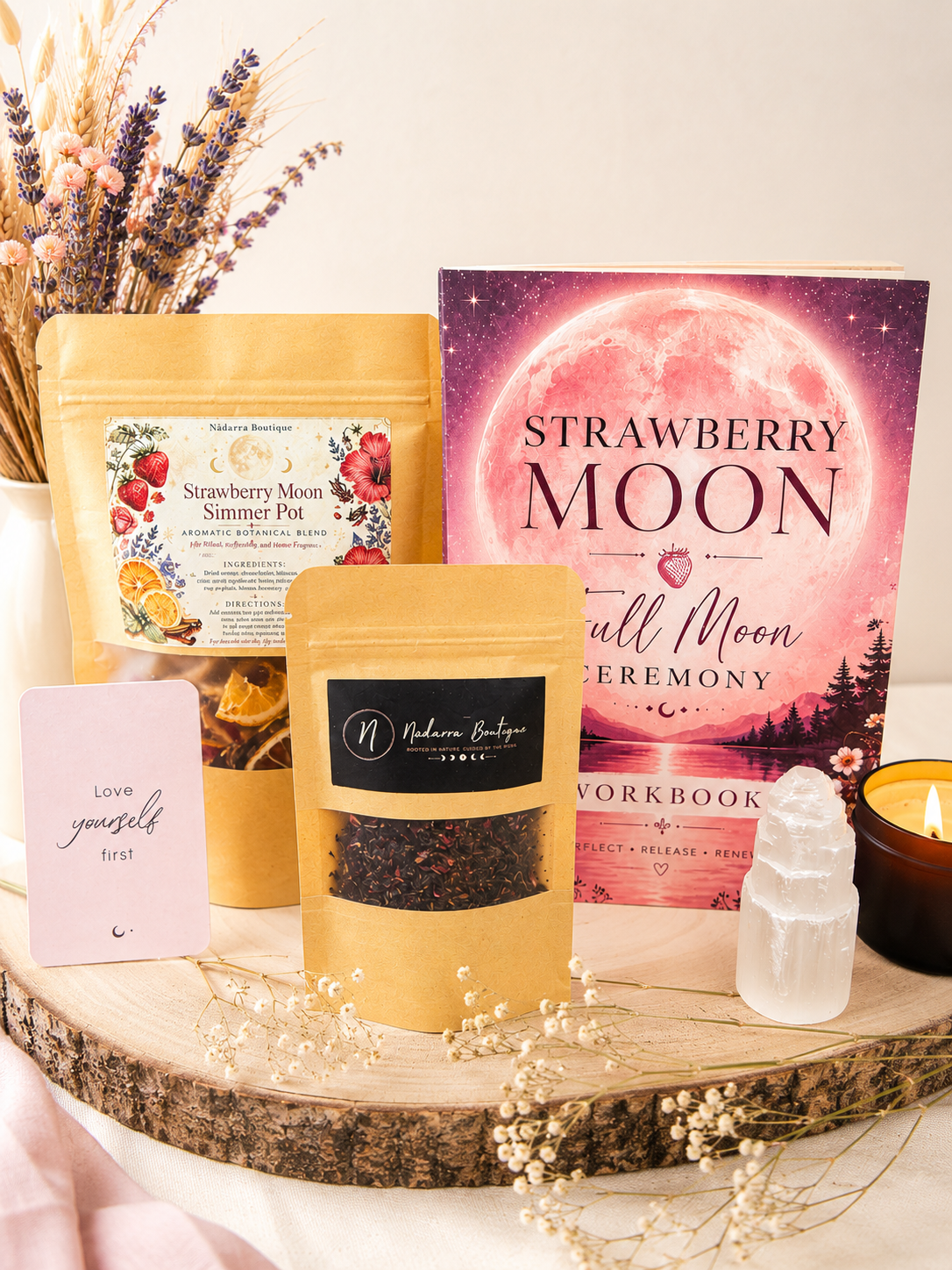 Strawberry Moon Book and Botanicals Bundle