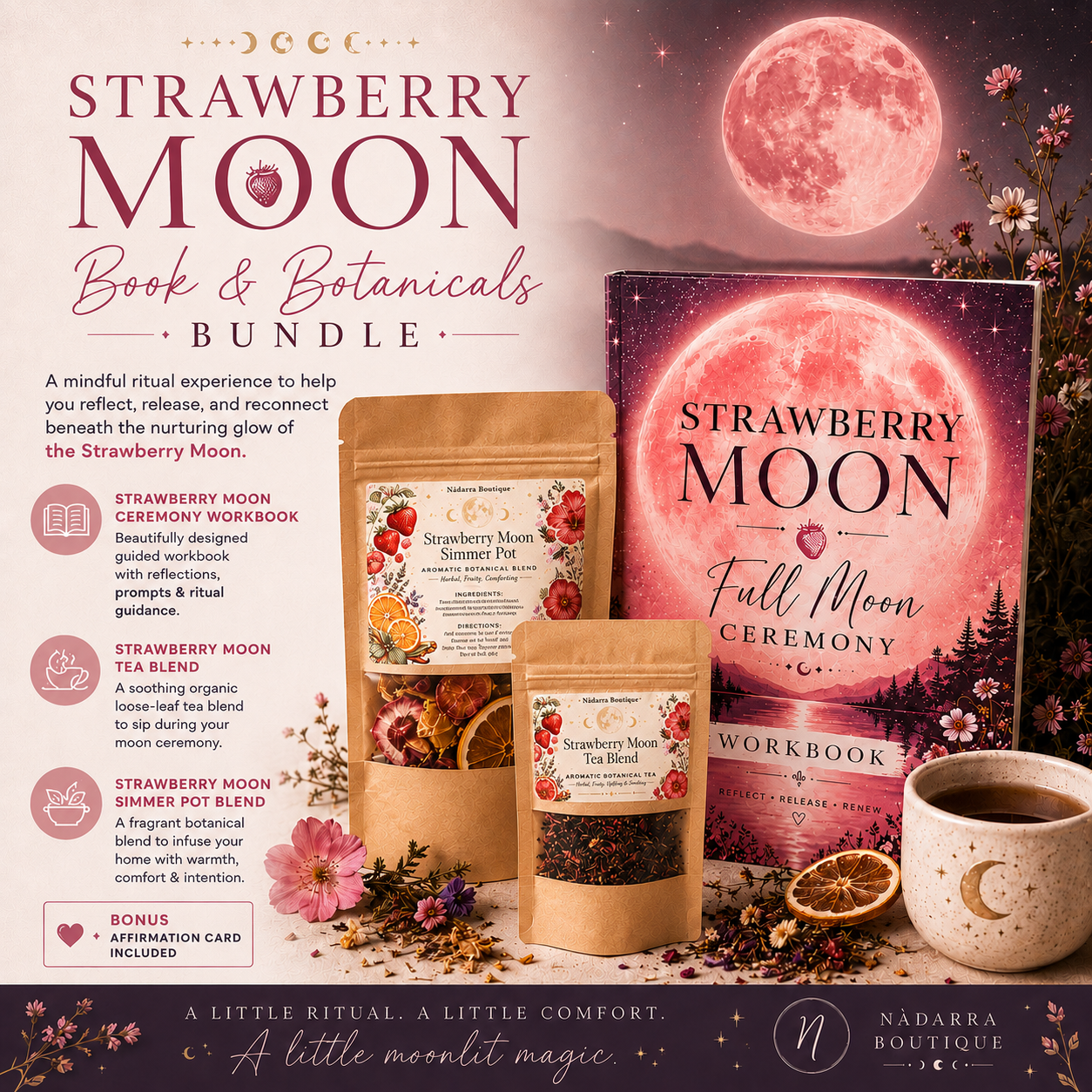 Strawberry Full Moon Book and Botanicals Bundle